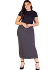 Plus Size Ribbed Knit Side Slit Elastic Waist Maxi Skirt