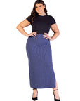 Plus Size Ribbed Knit Side Slit Elastic Waist Maxi Skirt