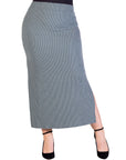 Plus Size Ribbed Knit Side Slit Elastic Waist Maxi Skirt