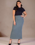 Plus Size Ribbed Knit Side Slit Elastic Waist Maxi Skirt
