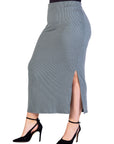 Plus Size Ribbed Knit Side Slit Elastic Waist Maxi Skirt