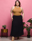 24seven Comfort Apparel Plus Size Elastic Waist A Line Maxi Skirt