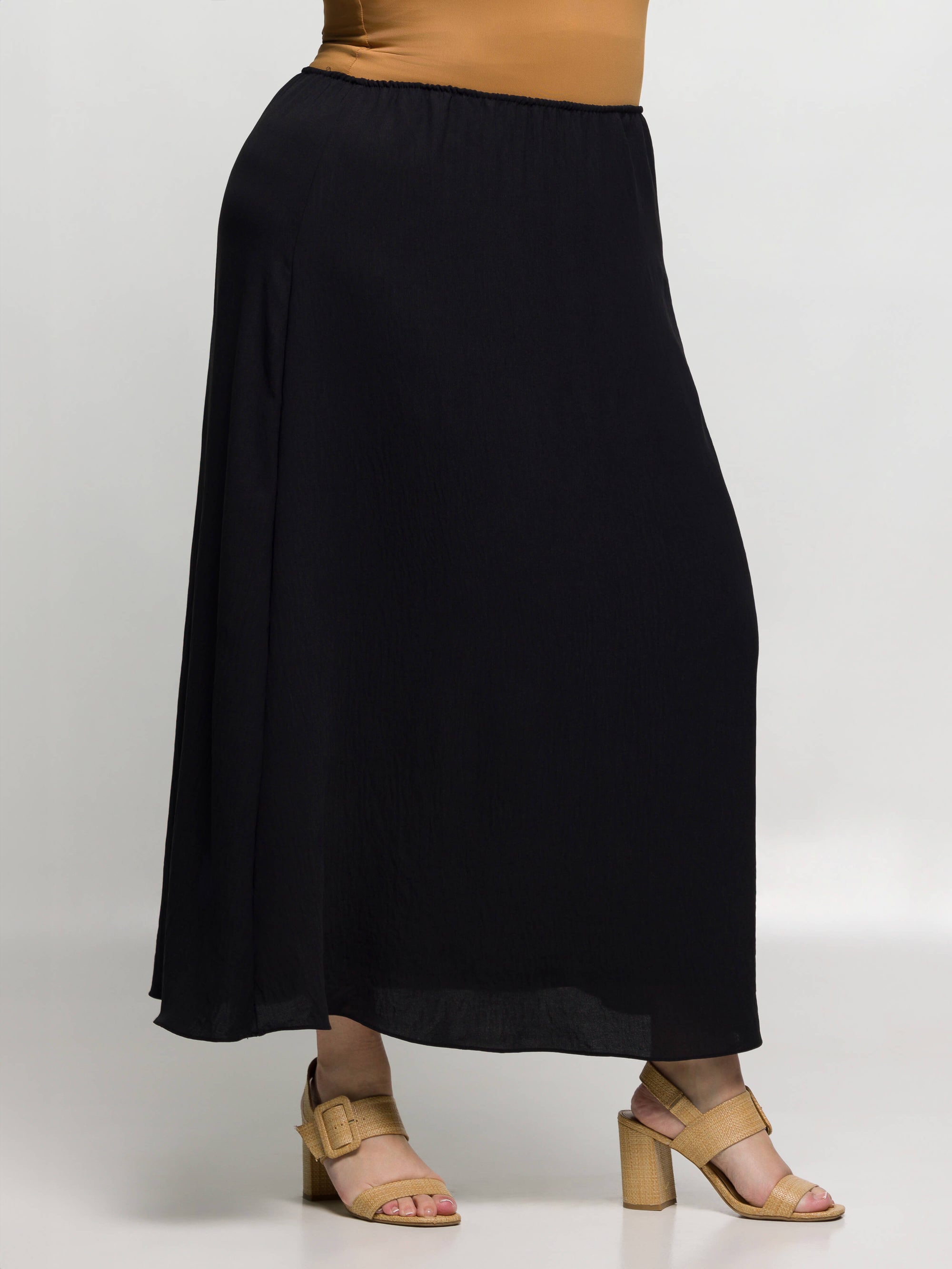 24seven Comfort Apparel Plus Size Elastic Waist A Line Maxi Skirt