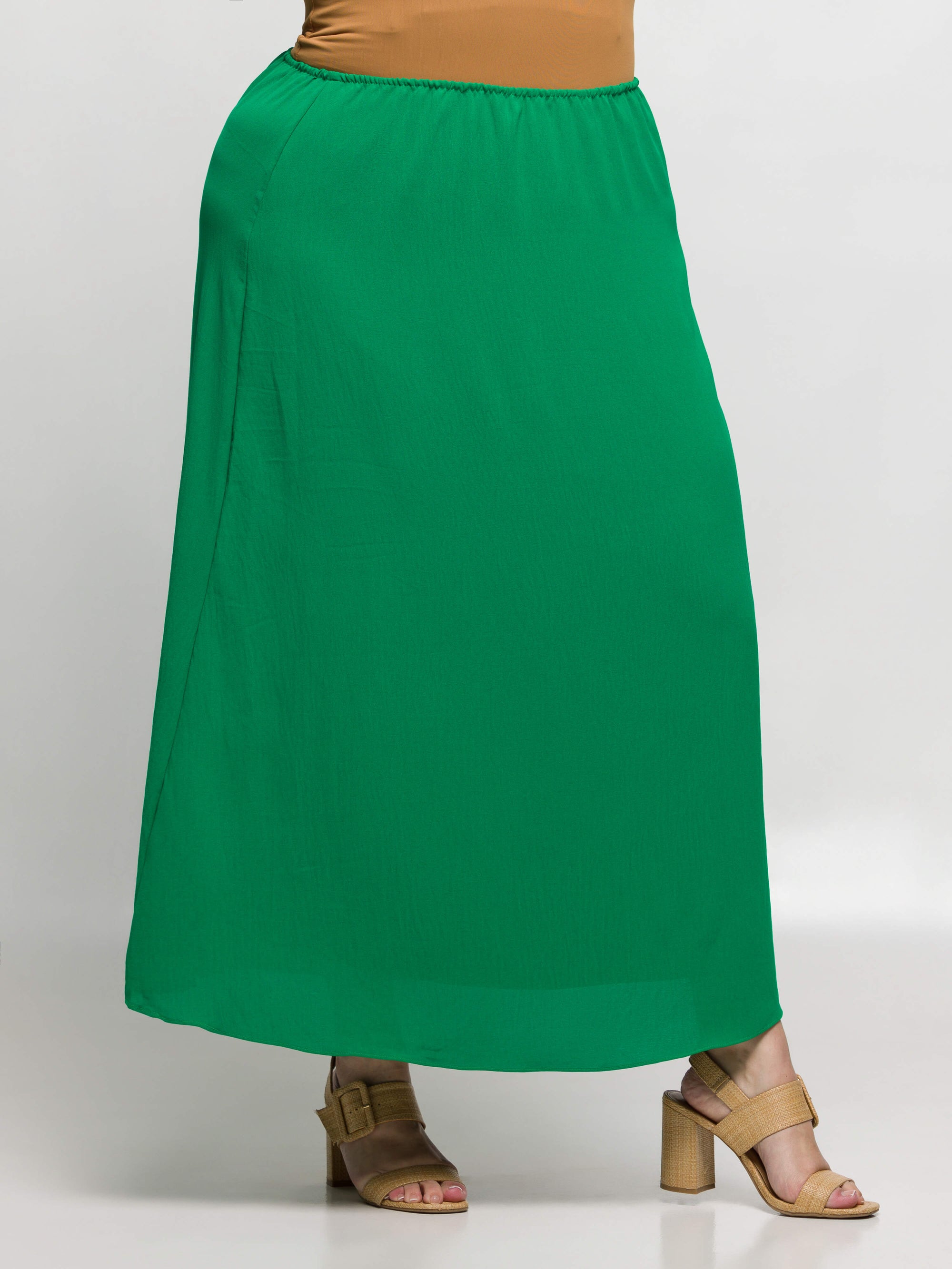 24seven Comfort Apparel Plus Size Elastic Waist A Line Maxi Skirt