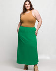 24seven Comfort Apparel Plus Size Elastic Waist A Line Maxi Skirt
