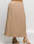 24seven Comfort Apparel Plus Size Elastic Waist A Line Maxi Skirt