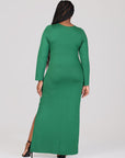 Long Sleeve Side Slit Fitted Plus Size Maxi Dress