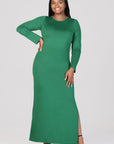 Long Sleeve Side Slit Fitted Plus Size Maxi Dress