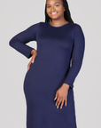 Long Sleeve Side Slit Fitted Plus Size Maxi Dress