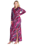 Magenta Print Long Sleeve Side Slit Plus Size Maxi Dress
