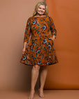 24seven Comfort Apparel Plus Size Rust Paisley Print Fit Flare Knee Length Dress