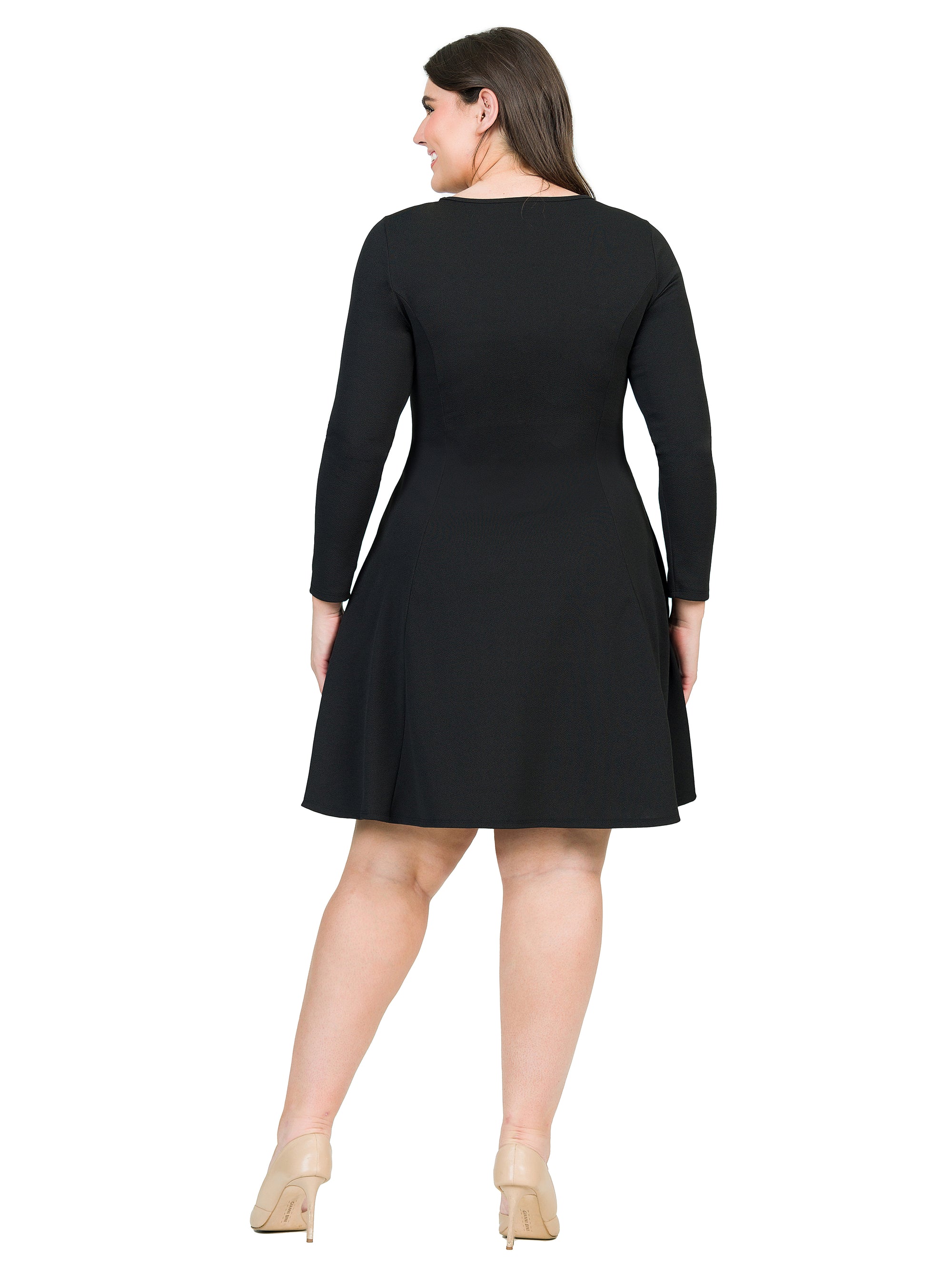 Long Sleeve Knee Length Plus Size Skater Dress