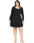 Long Sleeve Knee Length Plus Size Skater Dress