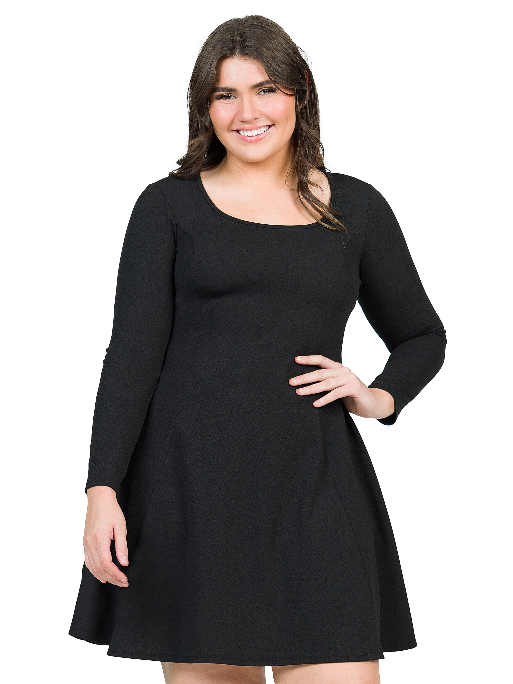 Long Sleeve Knee Length Plus Size Skater Dress