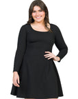 Long Sleeve Knee Length Plus Size Skater Dress