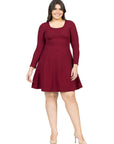 Long Sleeve Knee Length Plus Size Skater Dress