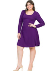 Long Sleeve Knee Length Plus Size Skater Dress