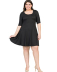 Elbow Sleeve Plus Size Knee Length Dress