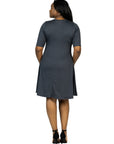 Elbow Sleeve Plus Size Knee Length Dress