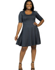 Elbow Sleeve Plus Size Knee Length Dress