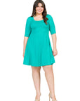 Elbow Sleeve Plus Size Knee Length Dress