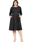 Long Sleeve Fit and Flare Plus Size Midi Dress