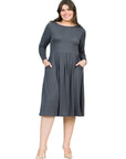 Long Sleeve Fit and Flare Plus Size Midi Dress