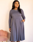 Long Sleeve Fit and Flare Plus Size Midi Dress