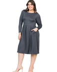 Long Sleeve Fit and Flare Plus Size Midi Dress