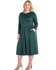 Long Sleeve Fit and Flare Plus Size Midi Dress