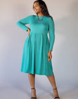 Long Sleeve Fit and Flare Plus Size Midi Dress