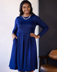 Long Sleeve Fit and Flare Plus Size Midi Dress