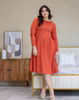 Long Sleeve Fit and Flare Plus Size Midi Dress