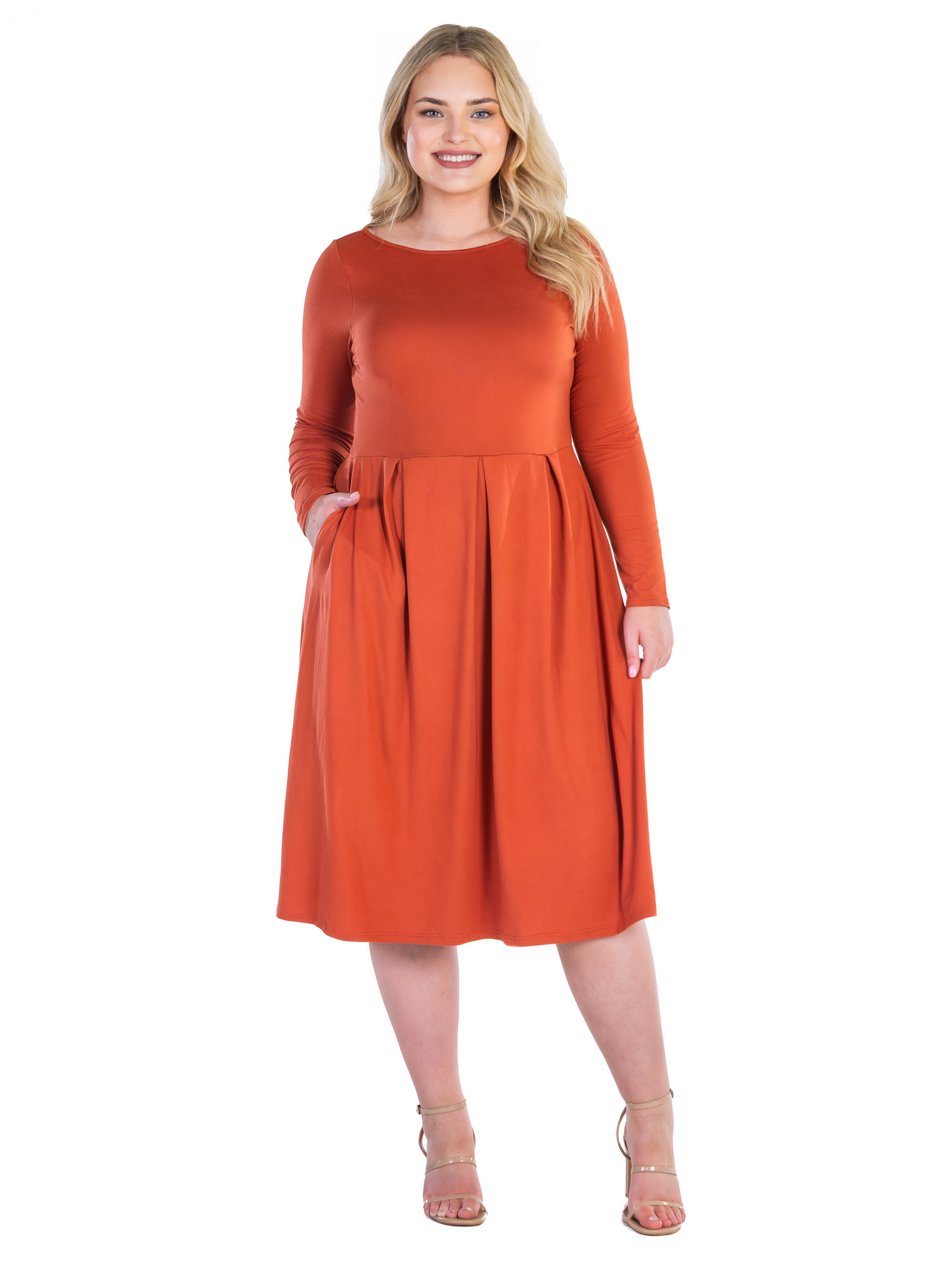Long Sleeve Fit and Flare Plus Size Midi Dress