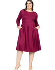 Long Sleeve Fit and Flare Plus Size Midi Dress