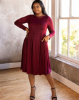 Long Sleeve Fit and Flare Plus Size Midi Dress