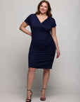 Short Sleeve V Neck Plus Size Faux Wrap Dress