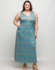 24seven Comfort Apparel Plus Size Sky Blue Sleeveless V Neck Maxi Dress With Pockets