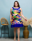 24seven Comfort Apparel Plus Size Multicolor Scoop Neck Sleeveless Knee Length Dress