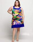 24seven Comfort Apparel Plus Size Multicolor Scoop Neck Sleeveless Knee Length Dress