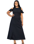Ruffle Cold Shoulder A Line Plus Size Maxi Dress