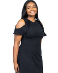Ruffle Cold Shoulder A Line Plus Size Maxi Dress