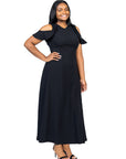 Ruffle Cold Shoulder A Line Plus Size Maxi Dress