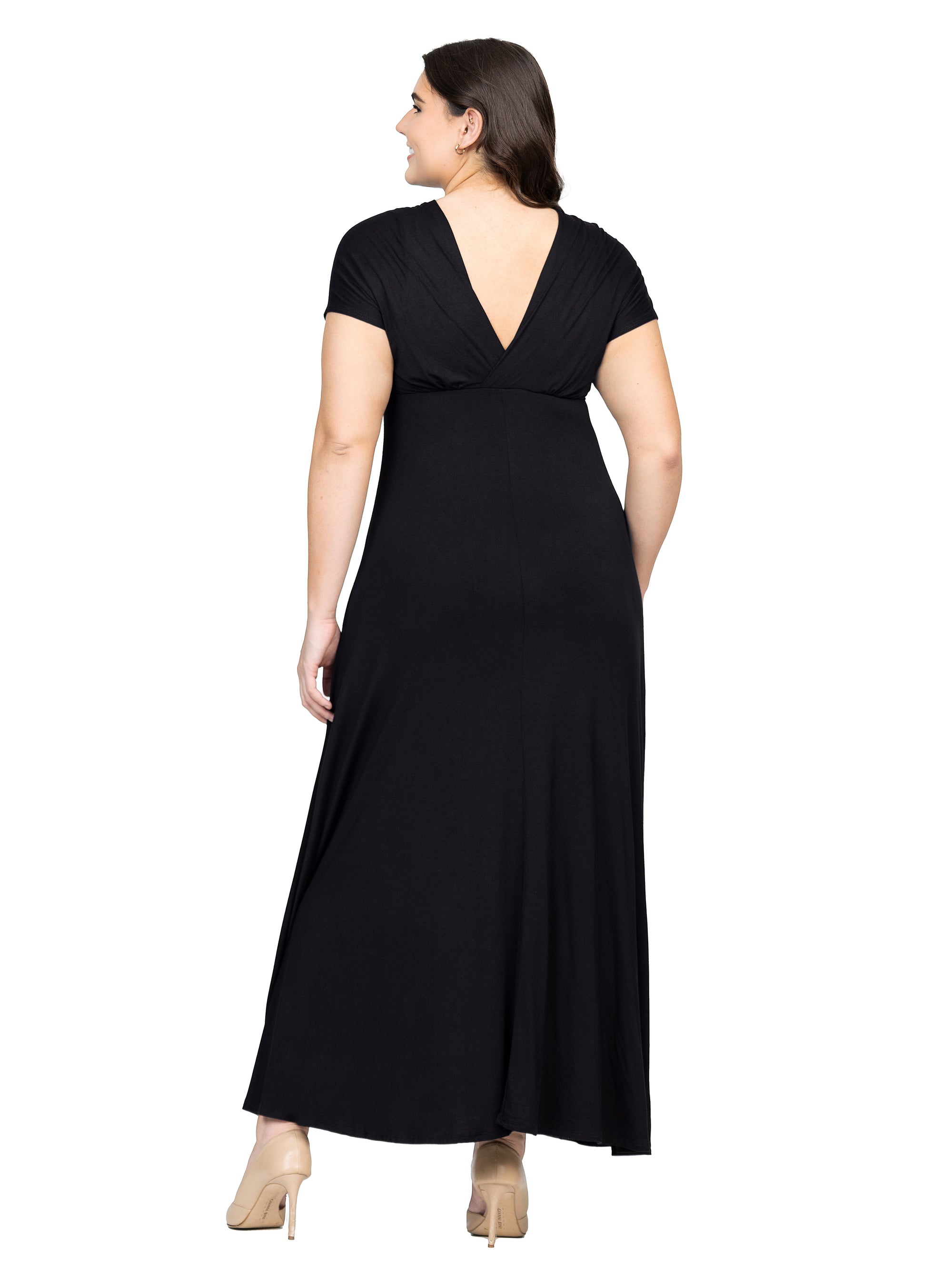 Empire Waist V Neck Plus Size Maxi Dress
