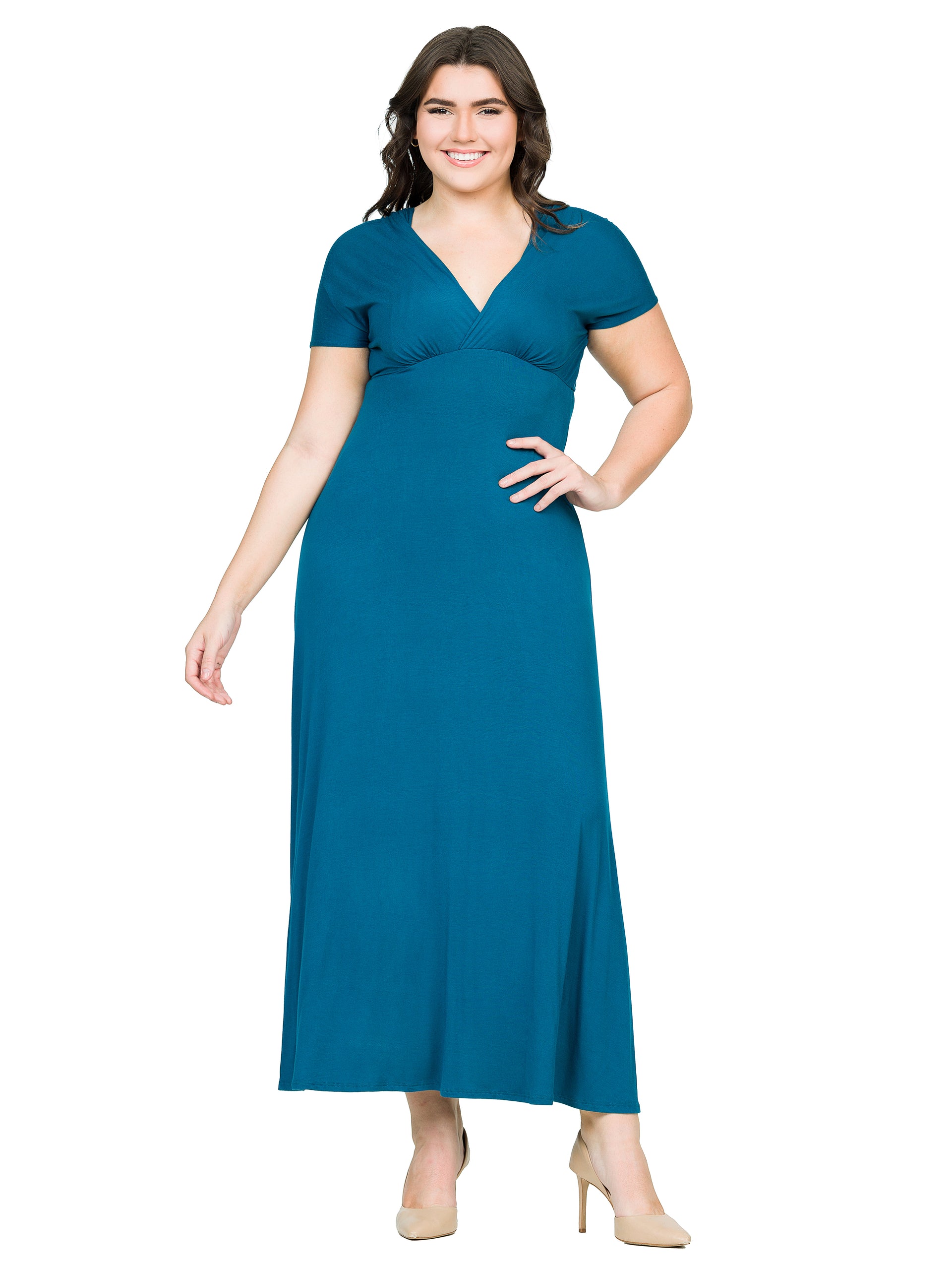 Empire Waist V Neck Plus Size Maxi Dress – 24seven Comfort Apparel