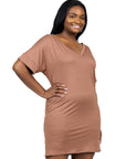 Plus Size Solid Color Loose Fit V Neck T Shirt Style Knee Length Dress