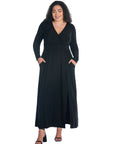 Long Sleeve V Neck Side Slit Plus Size Maxi Dress