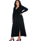 Long Sleeve V Neck Side Slit Plus Size Maxi Dress