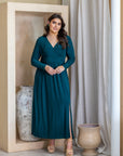 Long Sleeve V Neck Side Slit Plus Size Maxi Dress