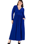 Long Sleeve V Neck Side Slit Plus Size Maxi Dress